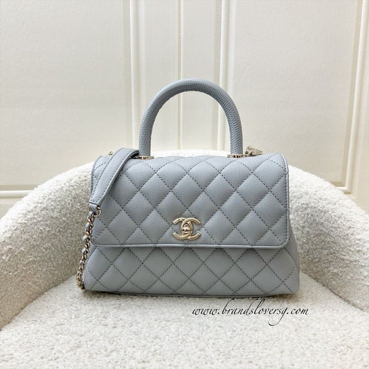 Chanel Small Coco Handle Flap Bag in Light Grey Caviar and LGHW ()