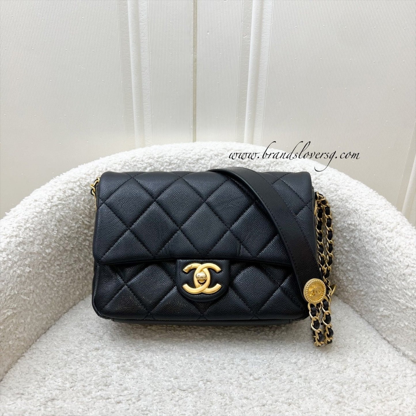 Chanel “Twist Your Buttons” Small / Mini Flap in Black Caviar and AGHW (Model: ) Accessory