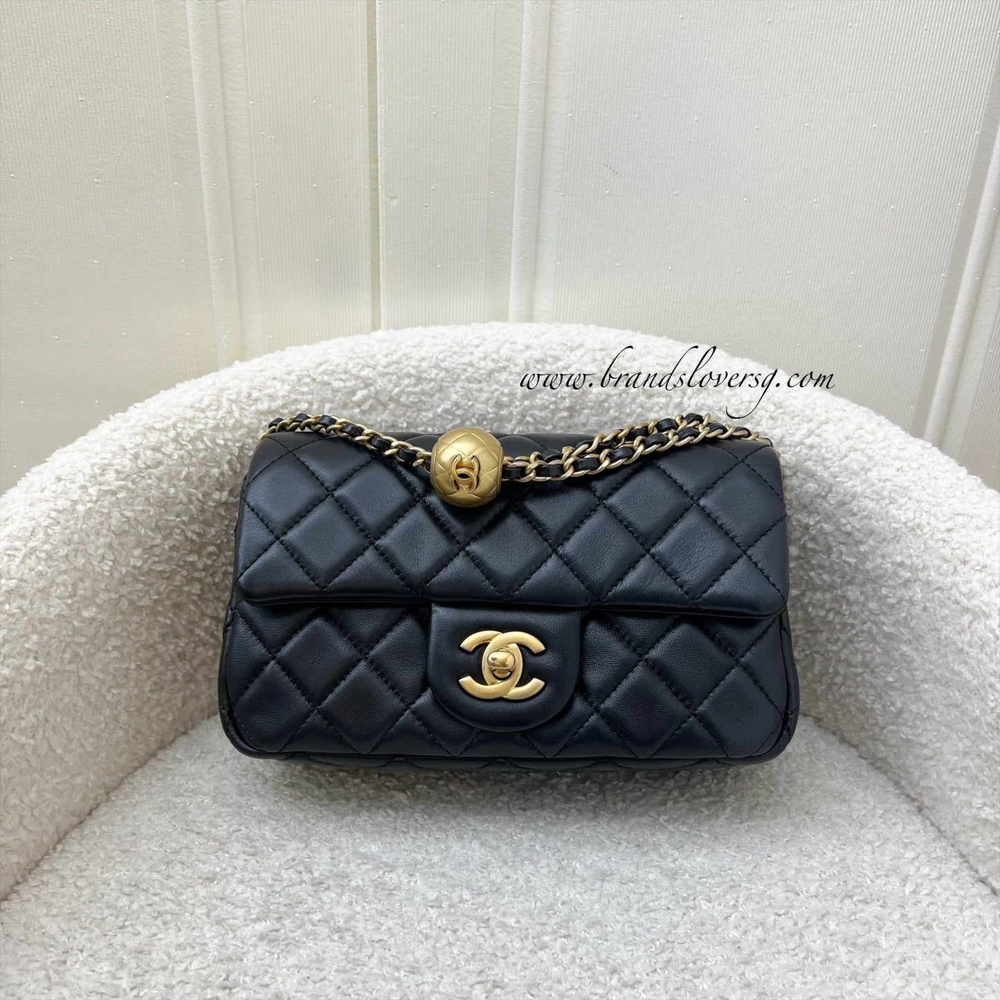 Chanel Pearl Crush Mini Rectangular Flap in Black Lambskin and AGHW Accessory