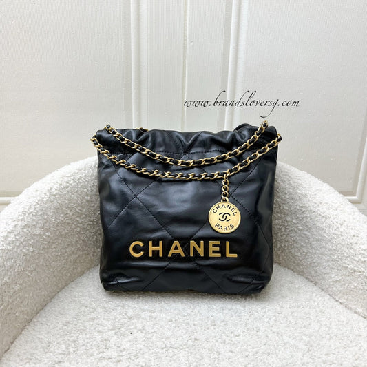 Chanel 22 Mini Hobo Handbag in Black Shiny Calfskin and AGHW (Model: )
