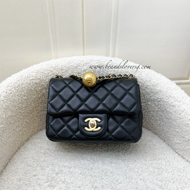 Pearl Crush Square Mini Flap in Black Lambskin and AGHW (Model: ) Accessory Refined