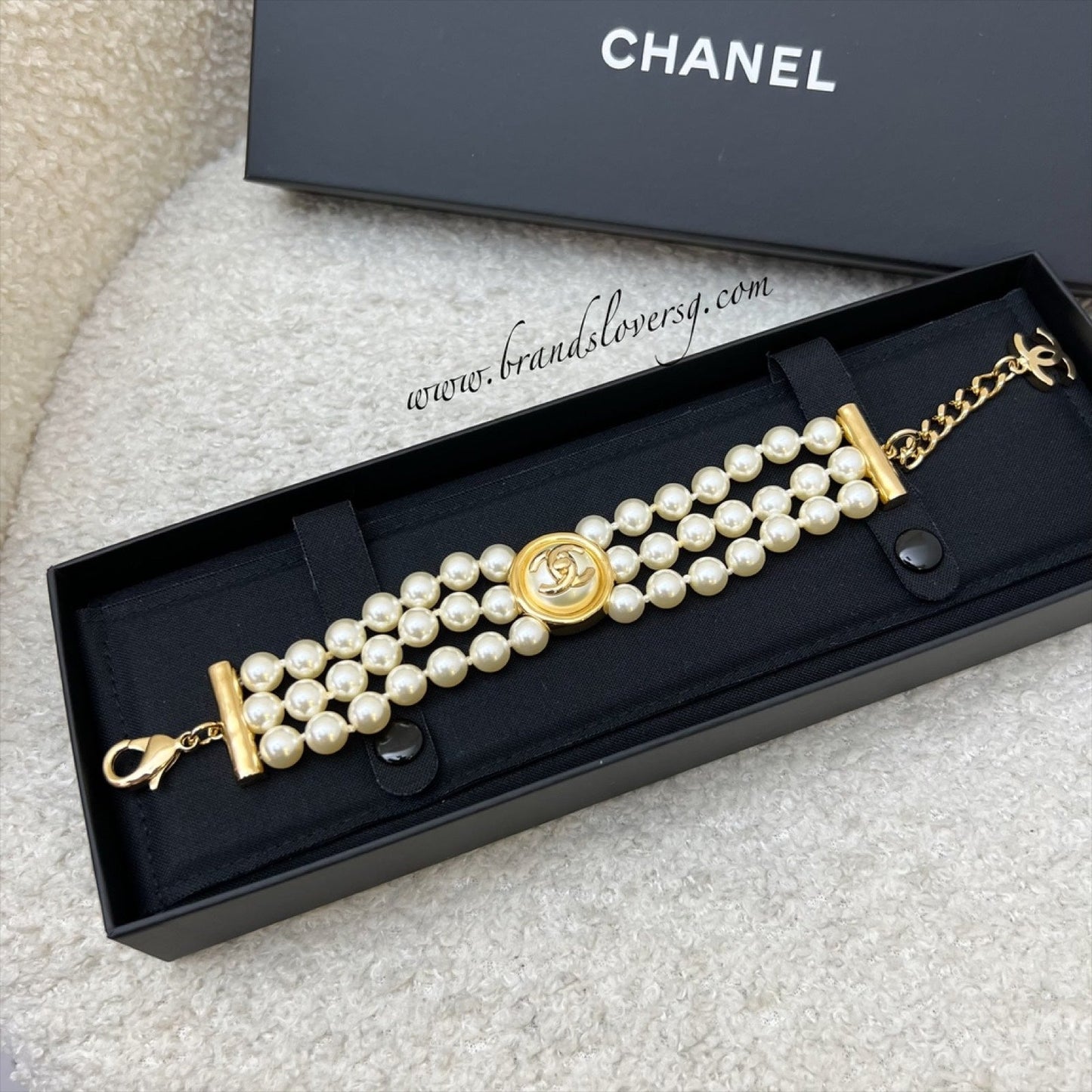 Chanel Triple Row Pearl Bracelet in GHW ()