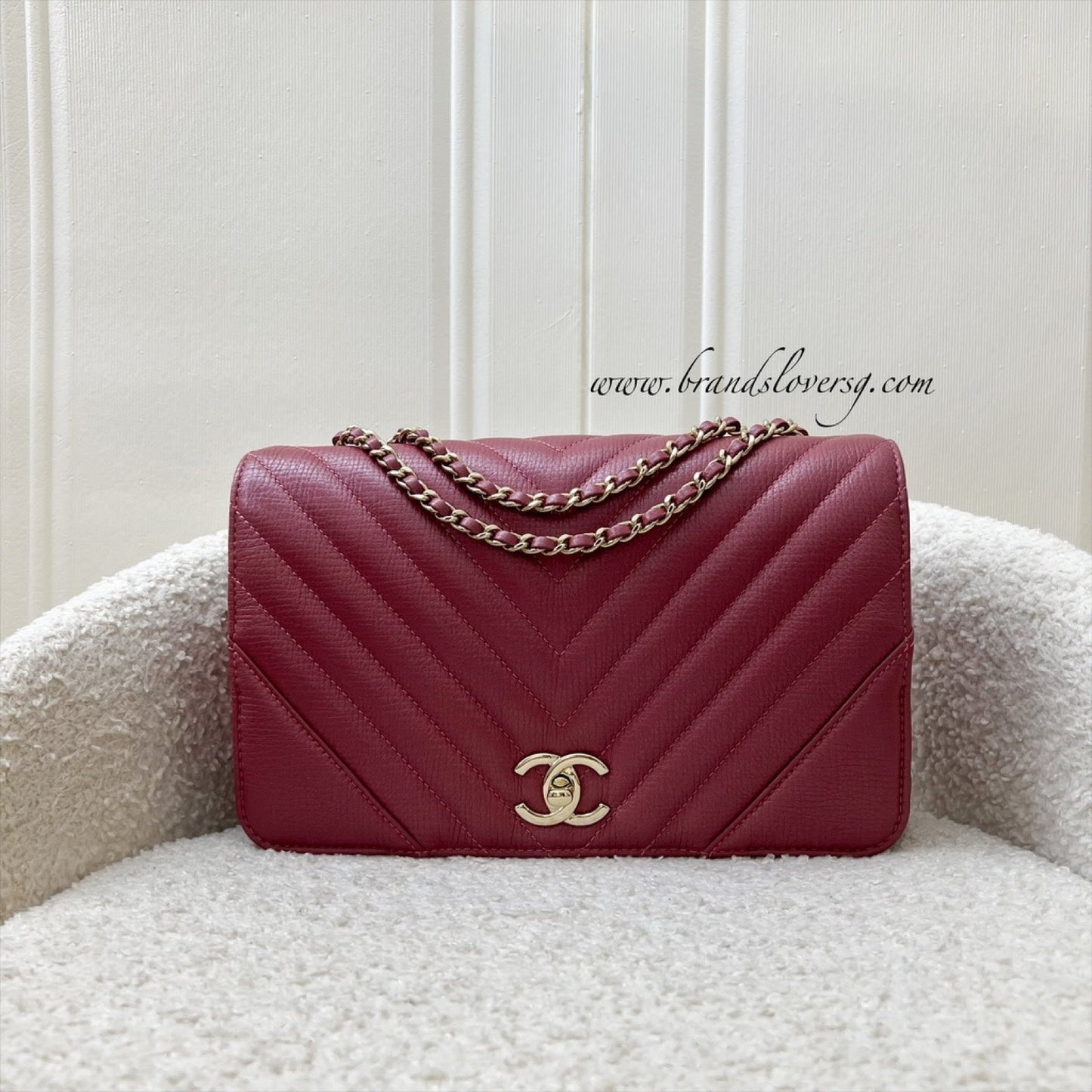 Chanel Medium Statement Flap in Chevron Quilted Dark Red / Pink Embossed Calfskin and LGHW (Model: ) Accessory