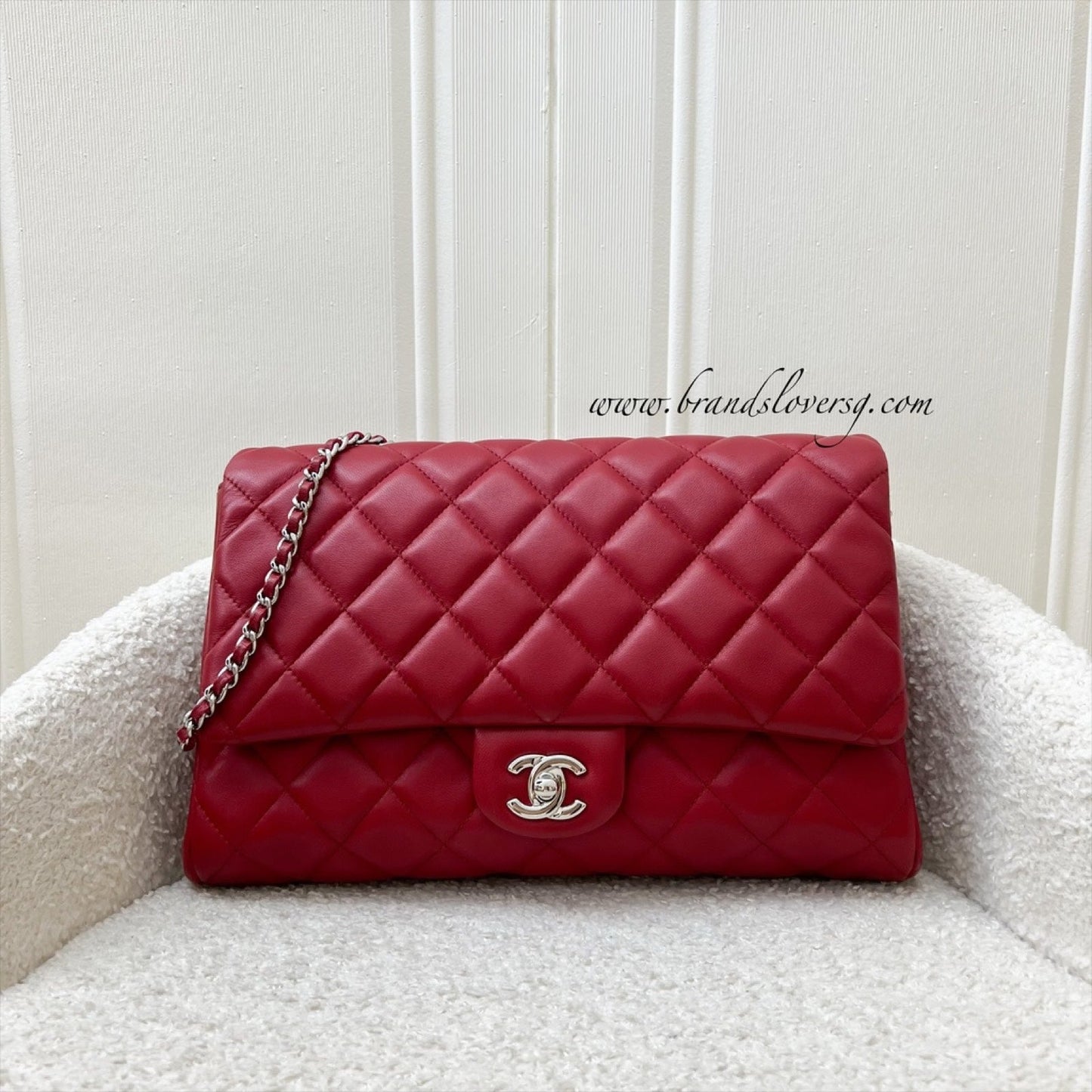Chanel Classic Timeless Clutch with Chain in Red Lambskin and SHW (Model: )