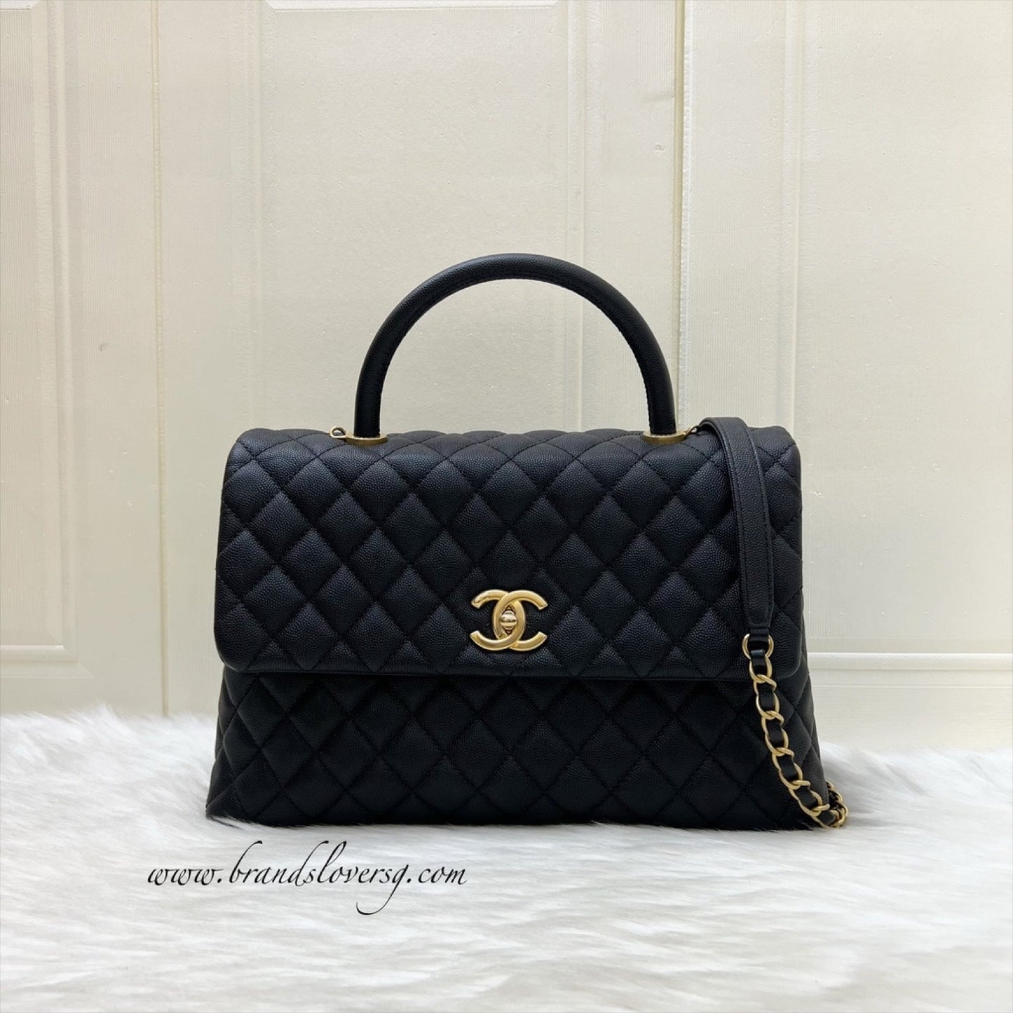 Chanel Large Coco Handle Flap in Black Caviar and AGHW Accessory