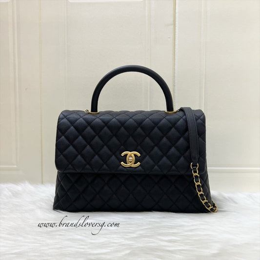 Chanel Large Coco Handle Flap in Black Caviar and AGHW Accessory