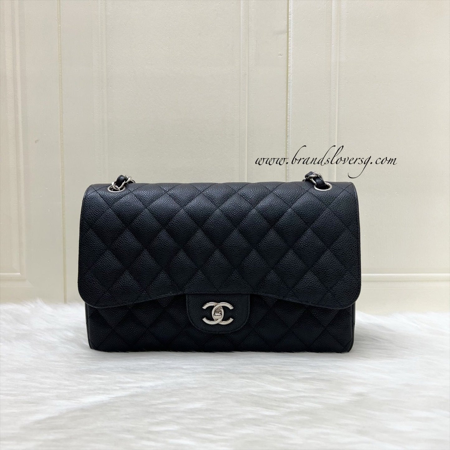 Jumbo Classic Flap CF in Black Caviar and SHW Accessory Signature