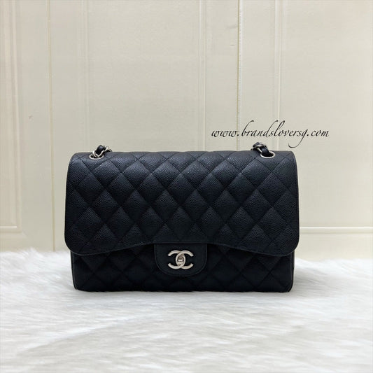 Jumbo Classic Flap CF in Black Caviar and SHW Accessory Signature