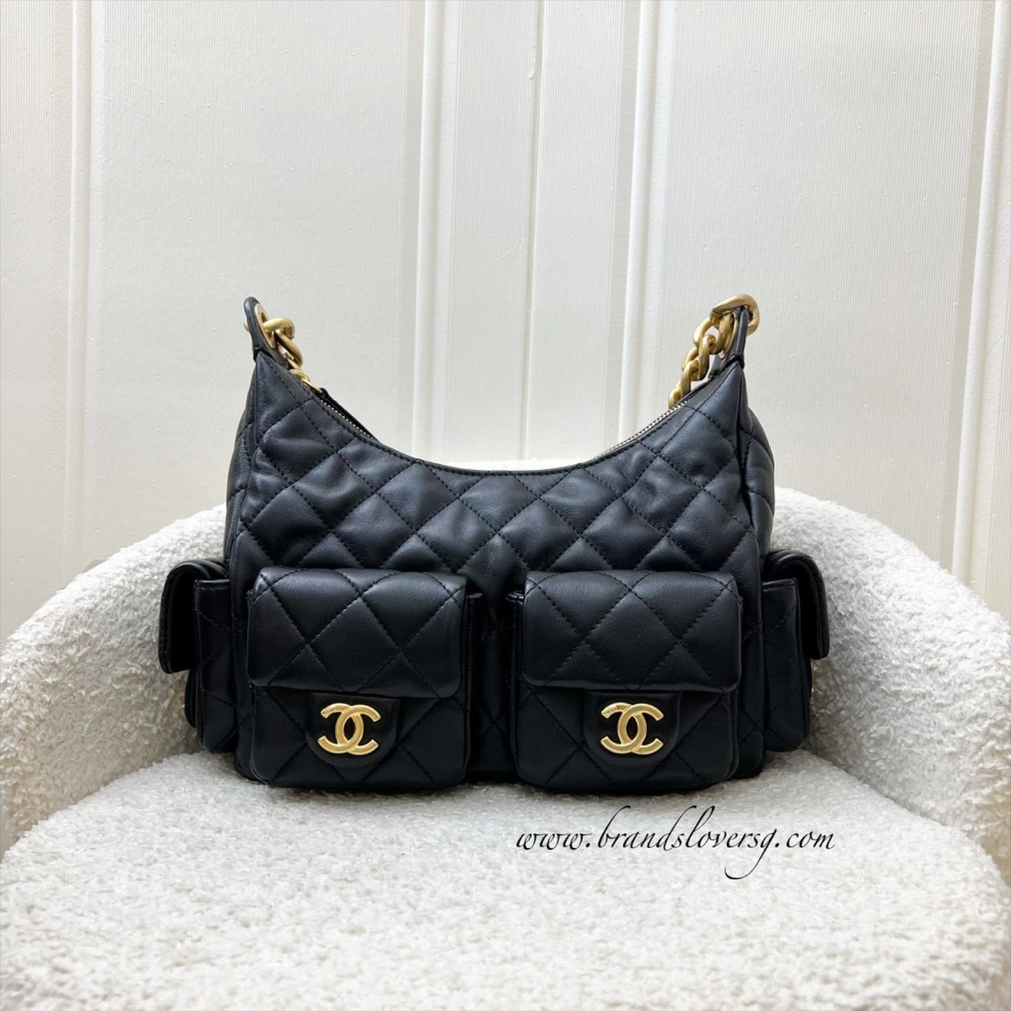 Chanel Small Hobo Bag in Black Shiny Lambskin and AGHW (Model: )