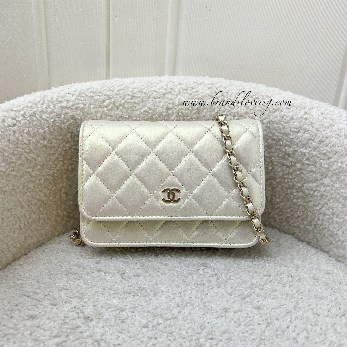 Chanel Mini Wallet On Chain WOC in Iridescent Ivory Lambskin and LGHW (Model: ) Bag