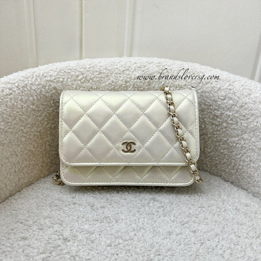 Chanel Mini Wallet On Chain WOC in Iridescent Ivory Lambskin and LGHW (Model: ) Bag