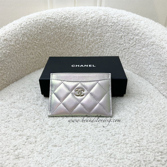 Chanel Classic Flat Card Holder in Iridescent Purple Lambskin and LGHW
