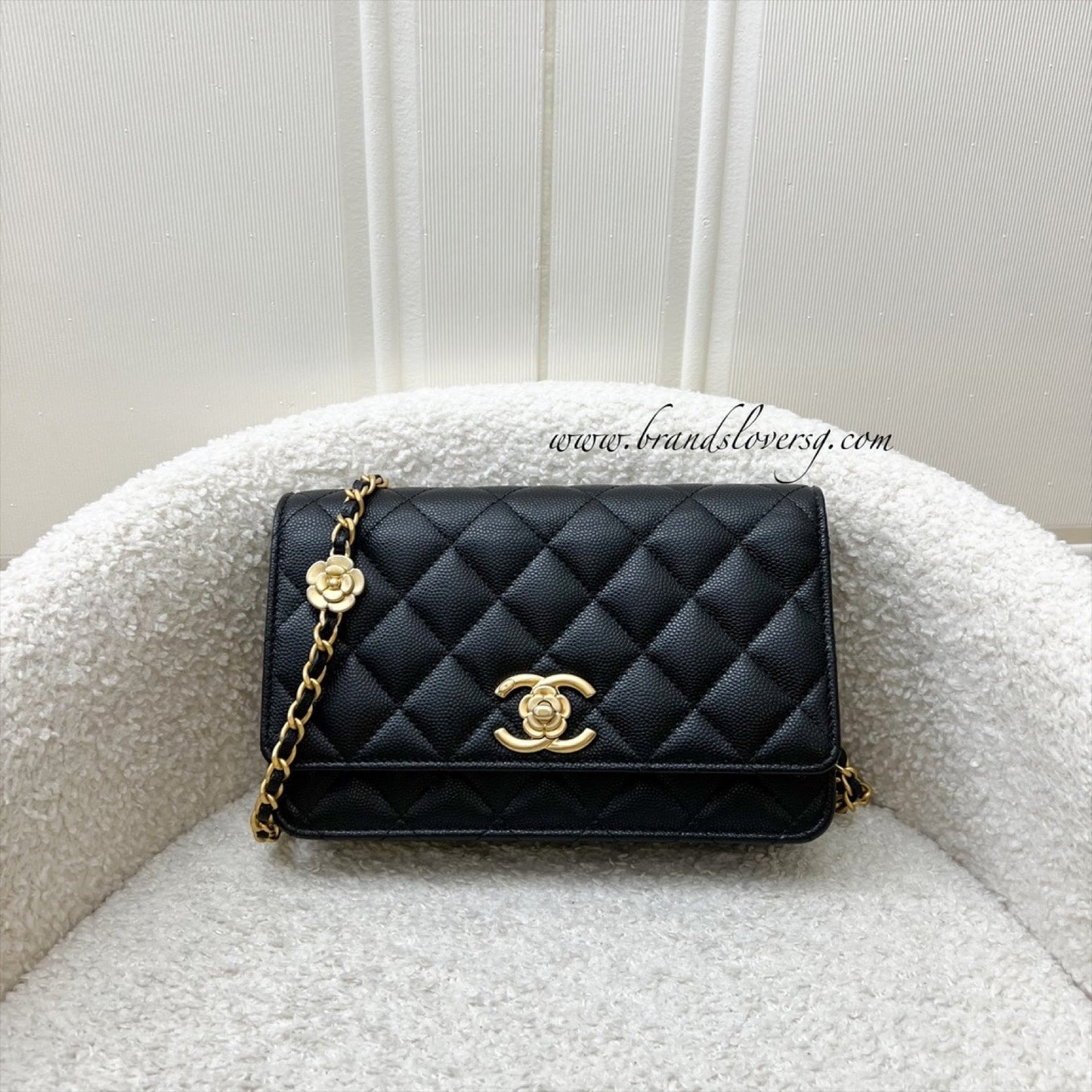 Chanel Camellia Flower Wallet on Chain WOC in Black Caviar and AGHW () Bag