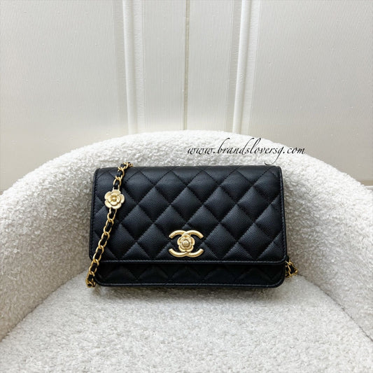 Chanel Camellia Flower Wallet on Chain WOC in Black Caviar and AGHW () Bag