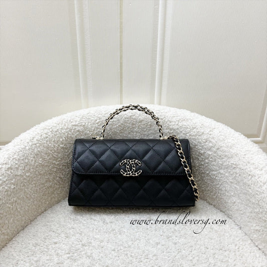Chanel Top Handle Kelly Clutch with Chain in Black Caviar and GHW