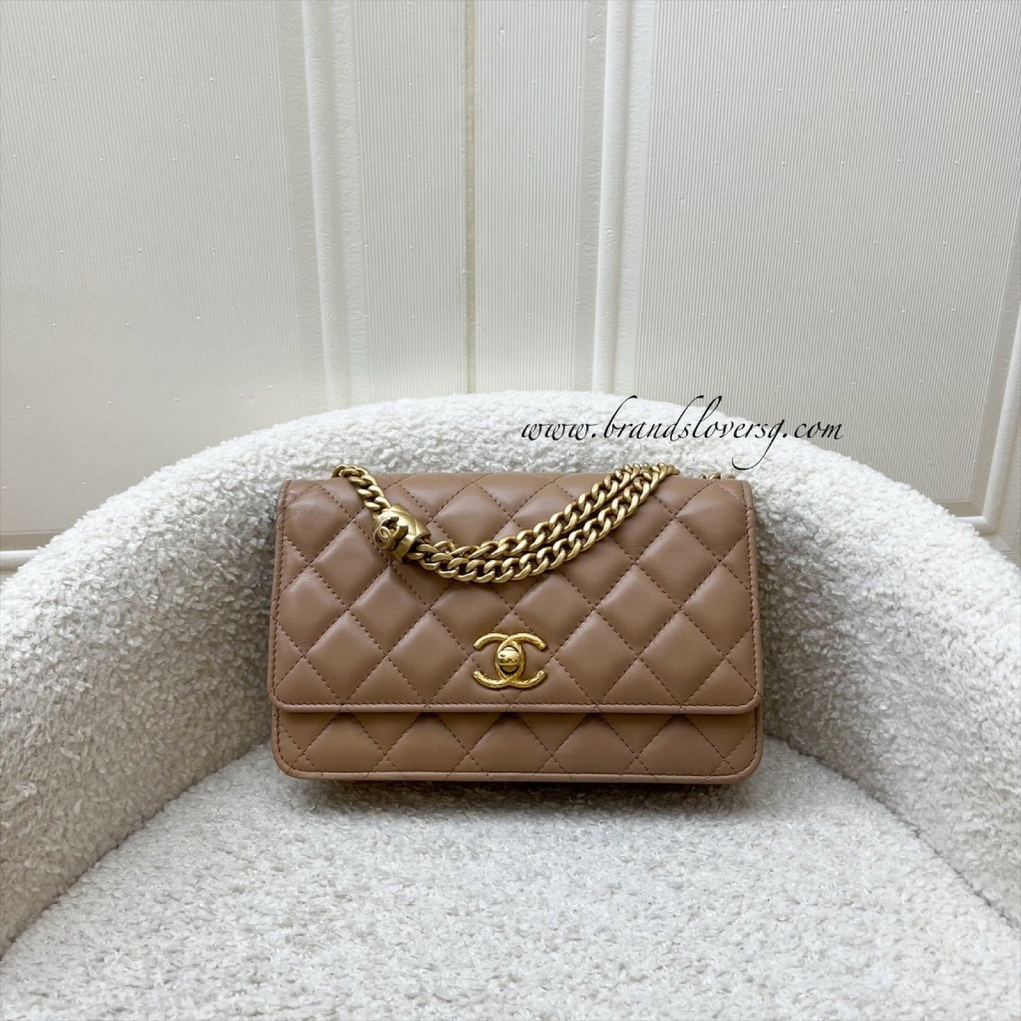 Chanel Wallet on Chain WOC with Adjustable Chain in Dark Beige Lambskin and AGHW (Model: ) Bag
