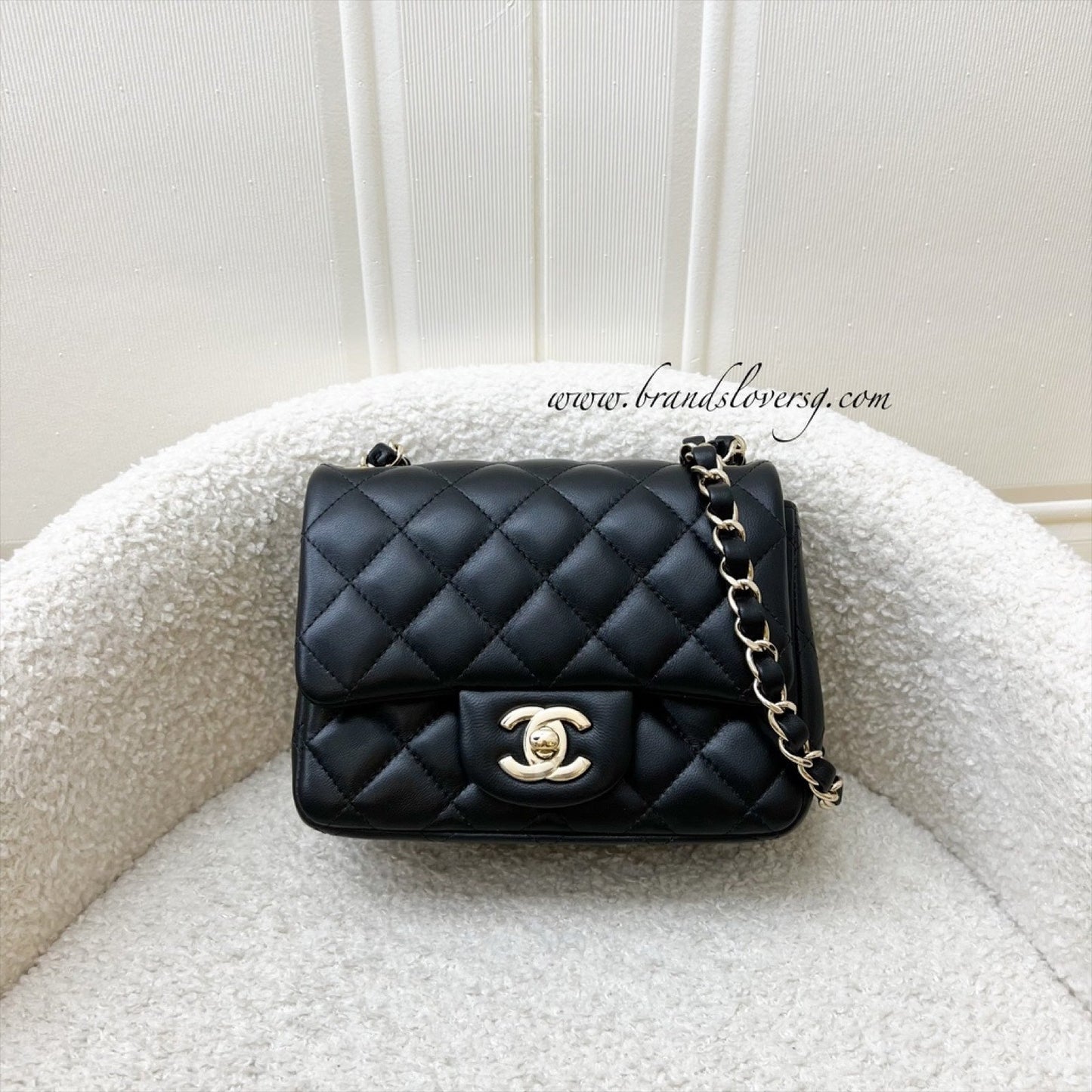 Classic Square Mini Flap in Black Lambskin and LGHW (Model: ) Accessory Classic