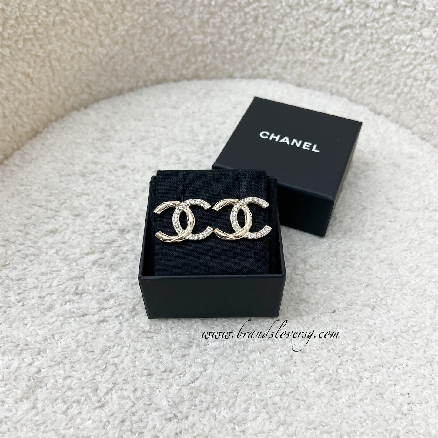 Chanel Medium CC Logo Earrings with Crystals in LGHW Jewelry