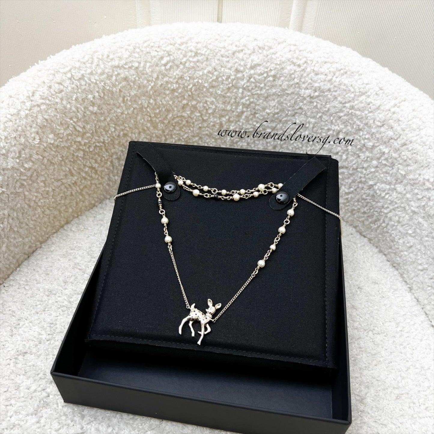 VIP Bambi Deer Necklace with Pearls in LGHW Signature