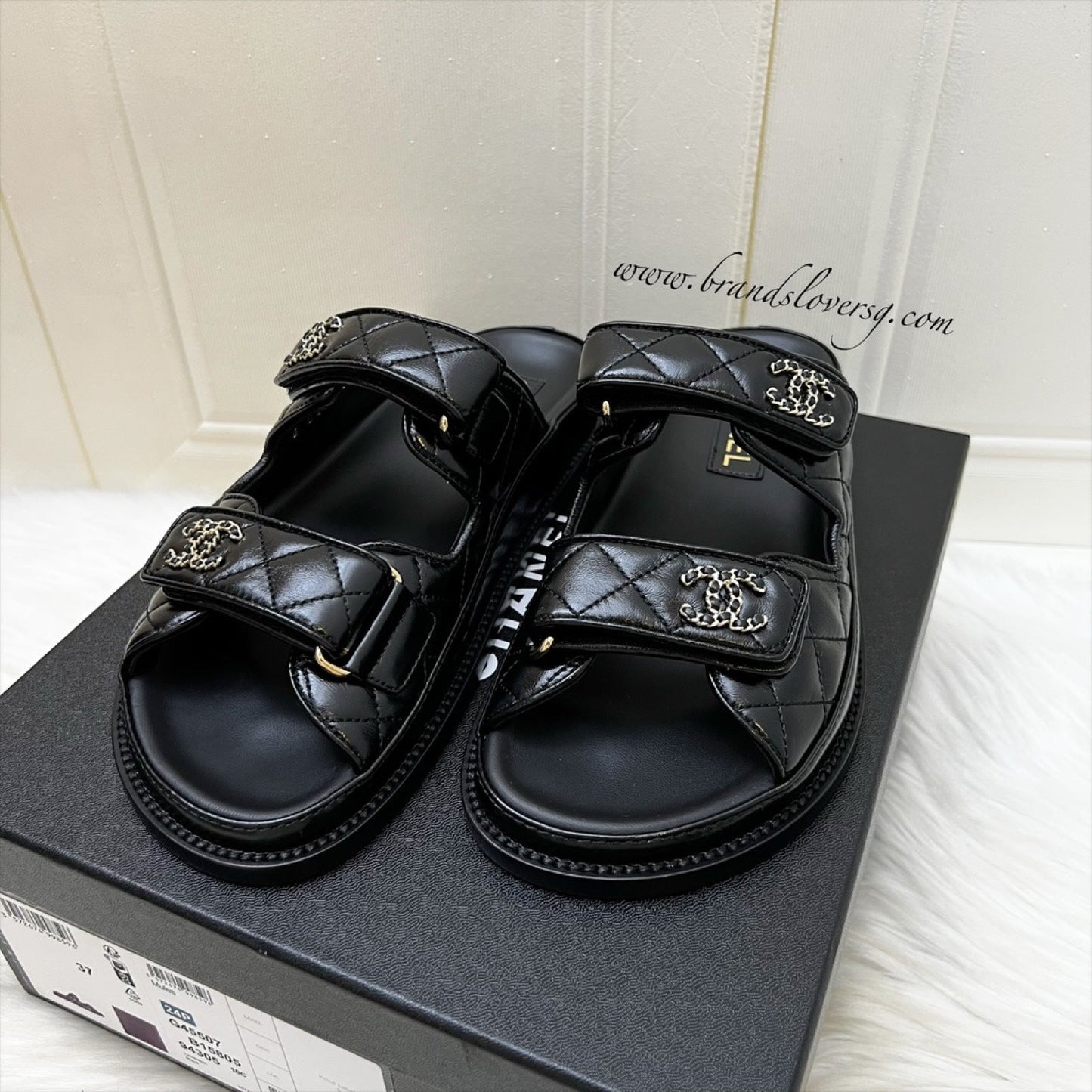 Chanel Dad Sandal in Black Quilted Leather and GHW Sz 37