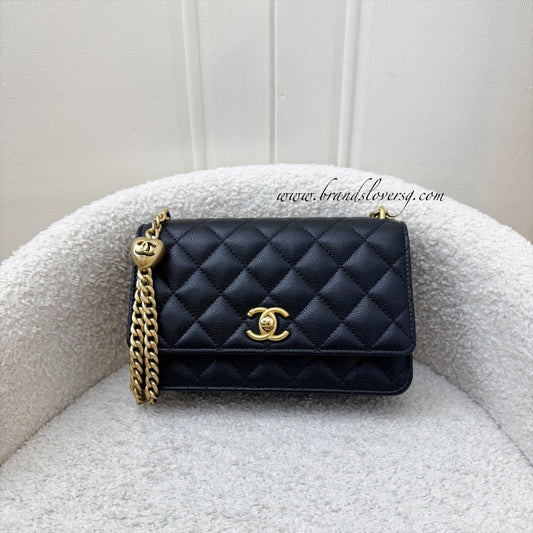 Chanel Heart Adjustable Wallet on Chain WOC in Black Caviar and AGHW (Model: ) Bag