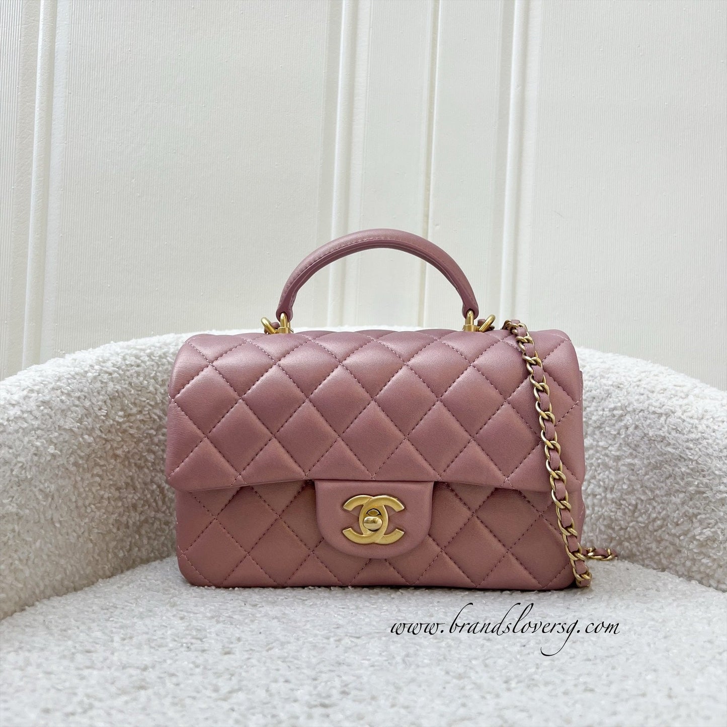 Chanel Top Handle Mini Rectangle Flap in Pink Lambskin AGHW Bag
