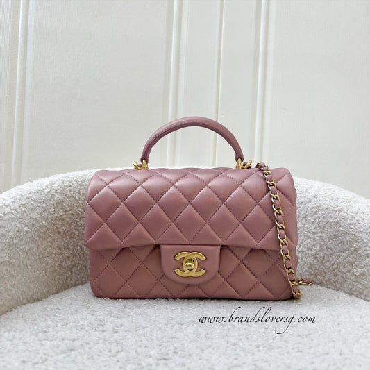 Chanel Top Handle Mini Rectangle Flap in Pink Lambskin AGHW Bag