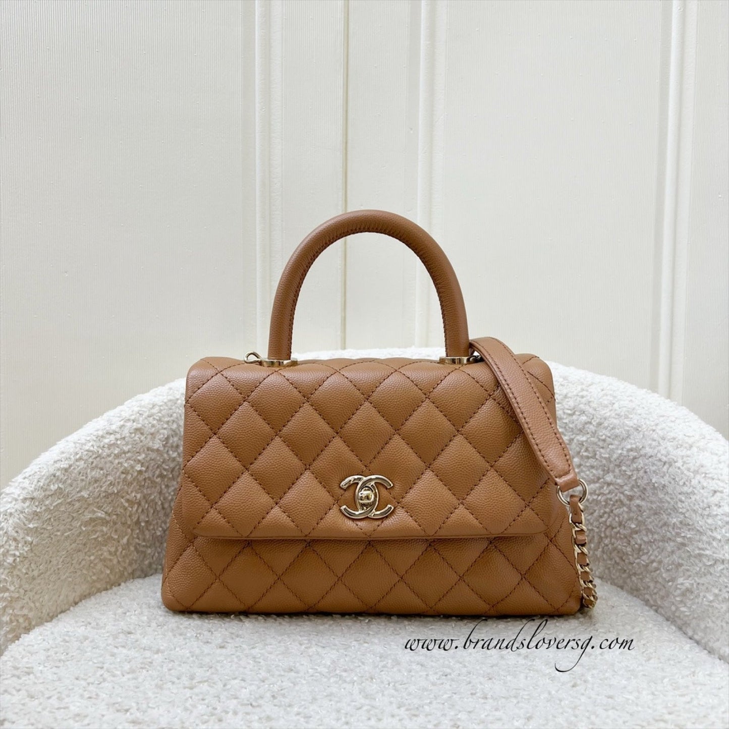 Chanel Small Coco Handle Flap in Caramel Caviar and LGHW (Model: ) Accessory