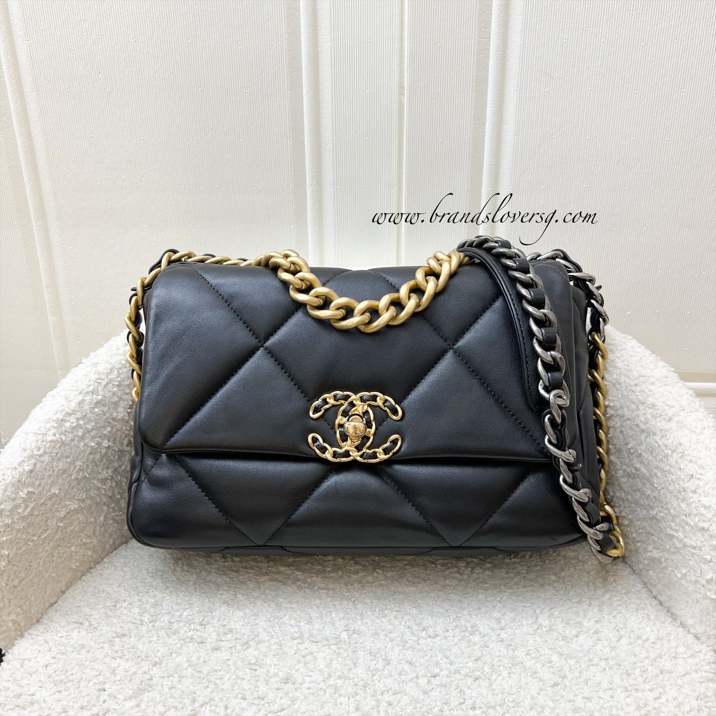 Chanel 19 Small Flap in Black Lambskin and 3-tone HW (Model: ) Accessory