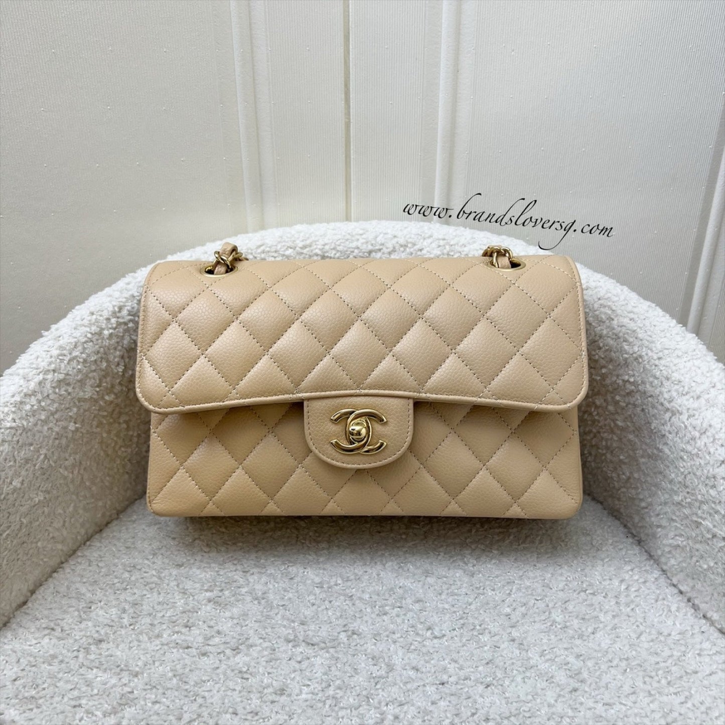 Chanel Small Classic Flap CF in Beige Caviar and GHW Accessory