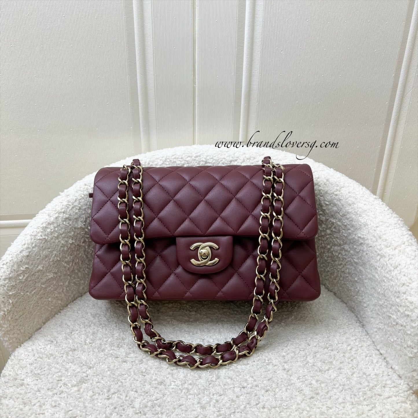 Chanel Small Classic Flap CF in Burgundy Lambskin and LGHW Accessory