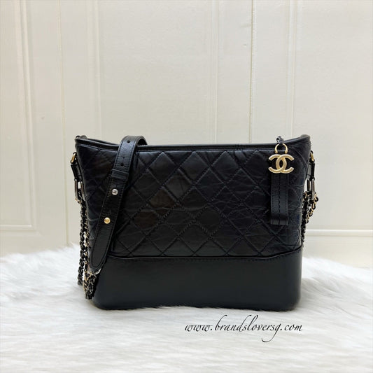 Chanel Medium (New Large) Gabrielle in Black Distressed Calfskin and 3 Tone HW Accessory