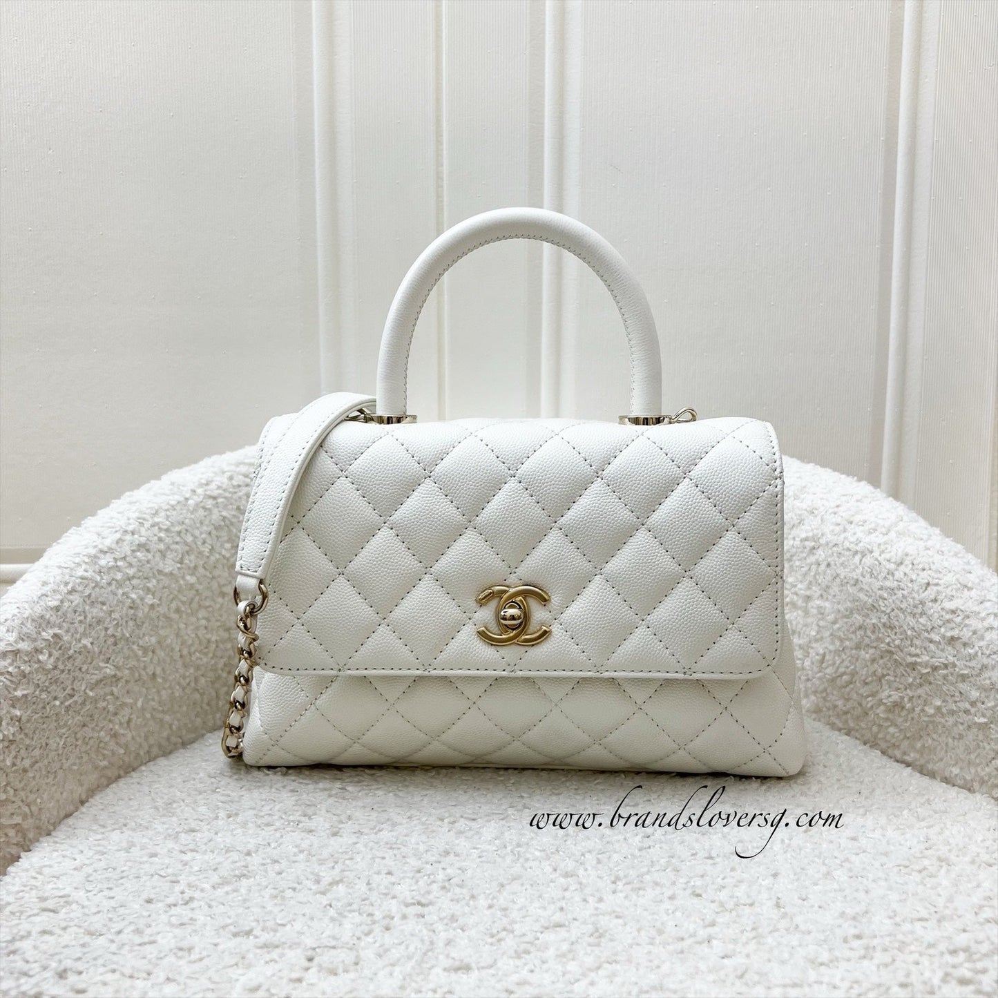 Chanel Small Coco Handle in White Caviar and LGHW (Model: ) Accessory