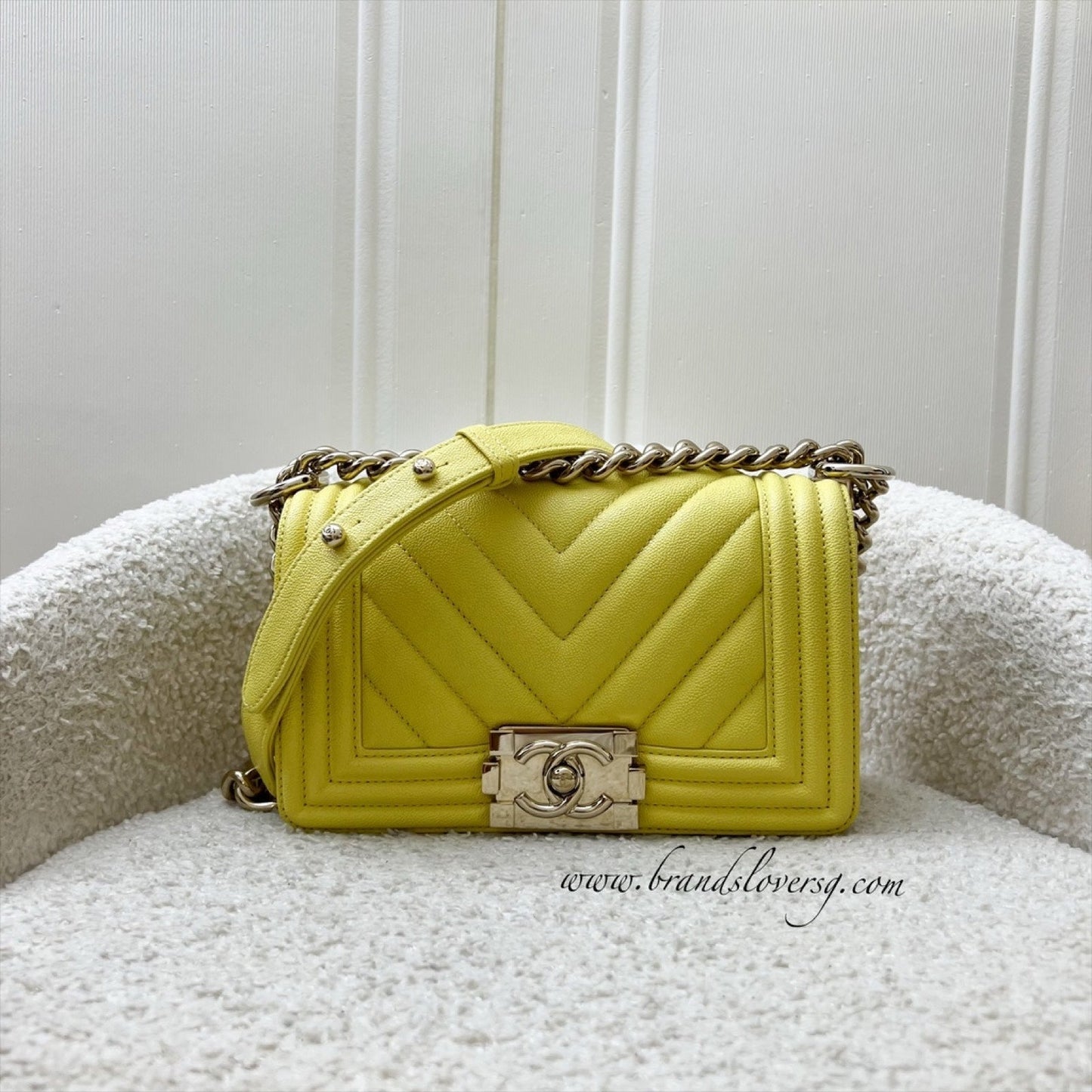 Chanel Small Boy Flap in Yellow Caviar and LGHW Accessory