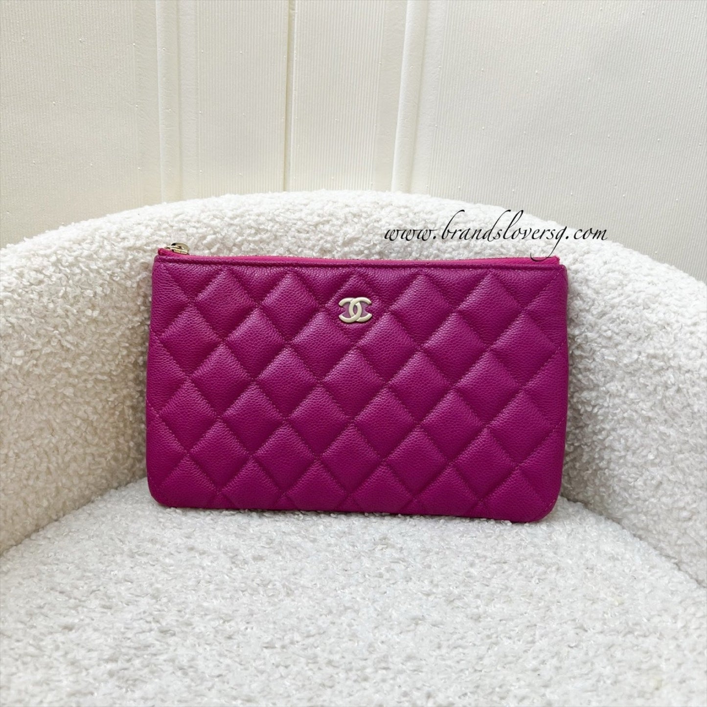 Chanel Classic Small O-Case in Fuschia Caviar and LGHW Accessory