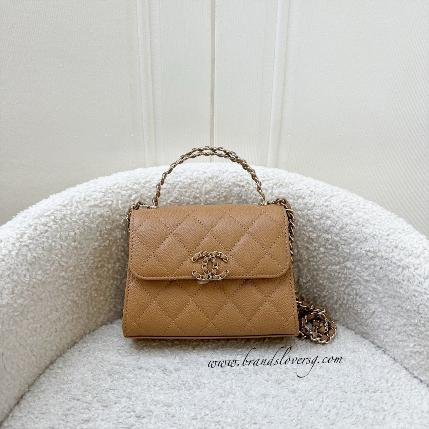 Chanel Top Handle Kelly Clutch with Chain in Caramel Caviar and GHW (Model: )