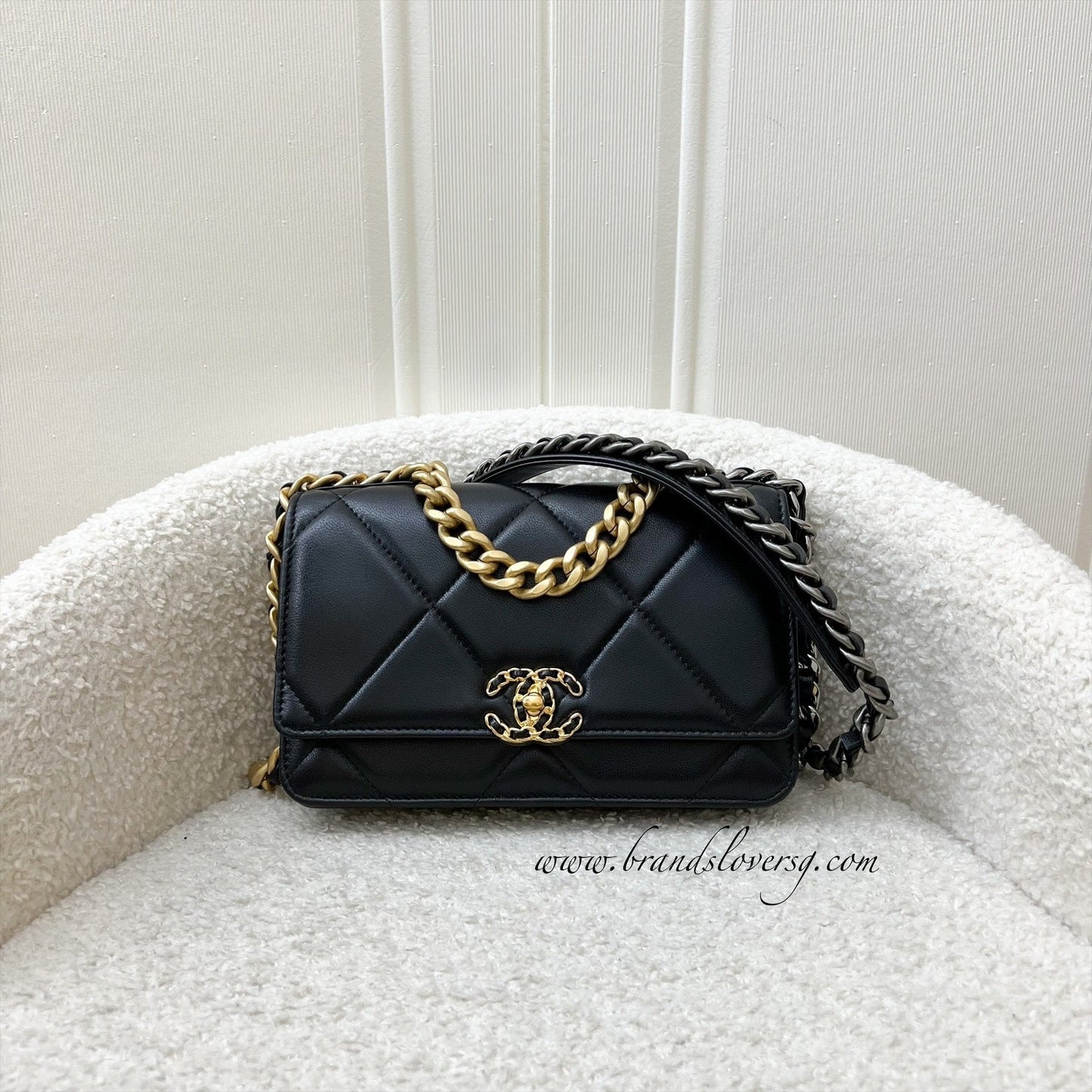 Chanel 19 Wallet on Chain WOC in Black Lambskin and 3-Tone HW (Model: ) Bag