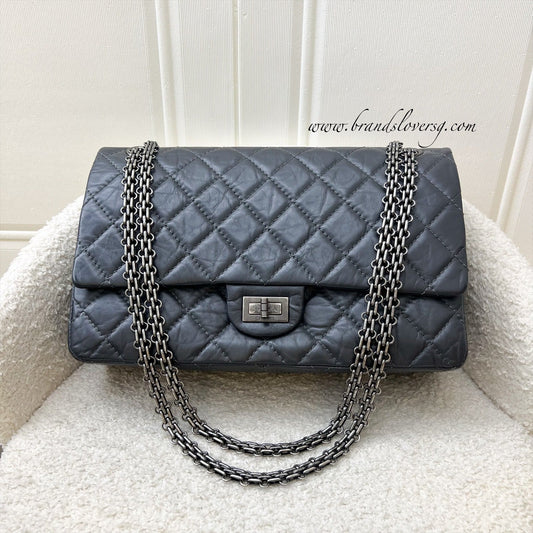 Chanel Large 2.55 Reissue Flap in Charcoal Grey Distressed Calfskin and RHW Accessory