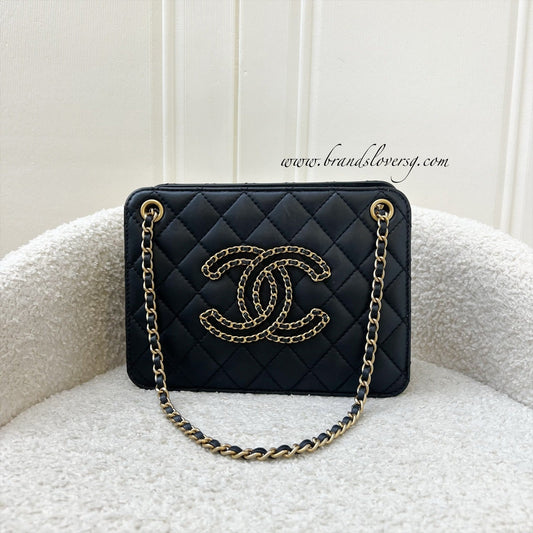 Chanel Mini Accordion Tote in Black Lambskin and AGHW (Model: )