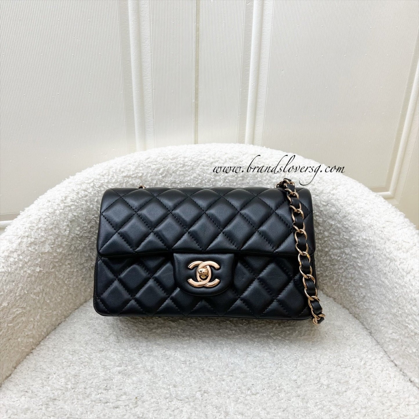 Chanel Classic Mini Rectangular Flap in Black Lambskin and Rose Gold HW RGHW (Model: ) Accessory