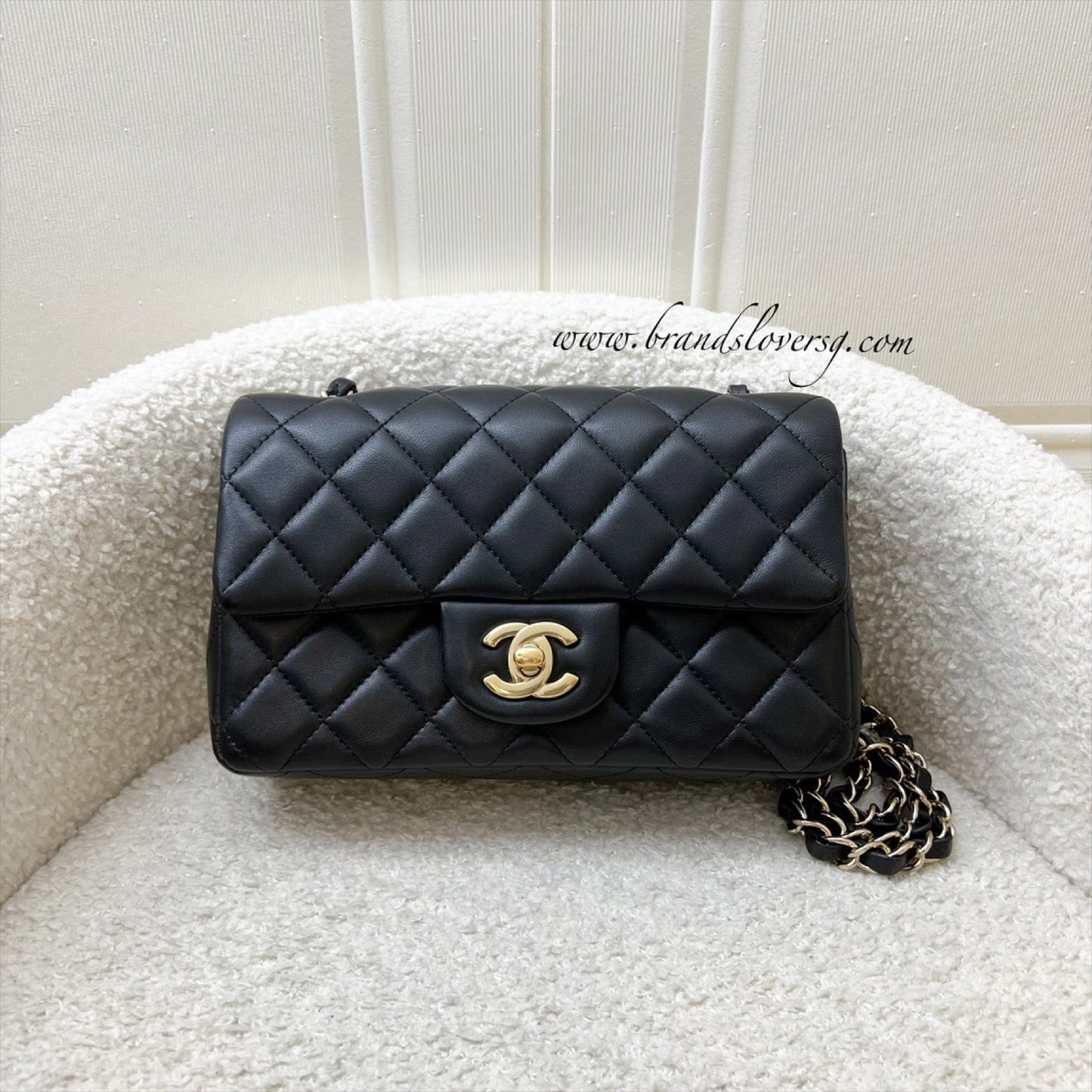 Chanel Classic Mini Rectangle Flap in Black Lambskin and GHW Accessory