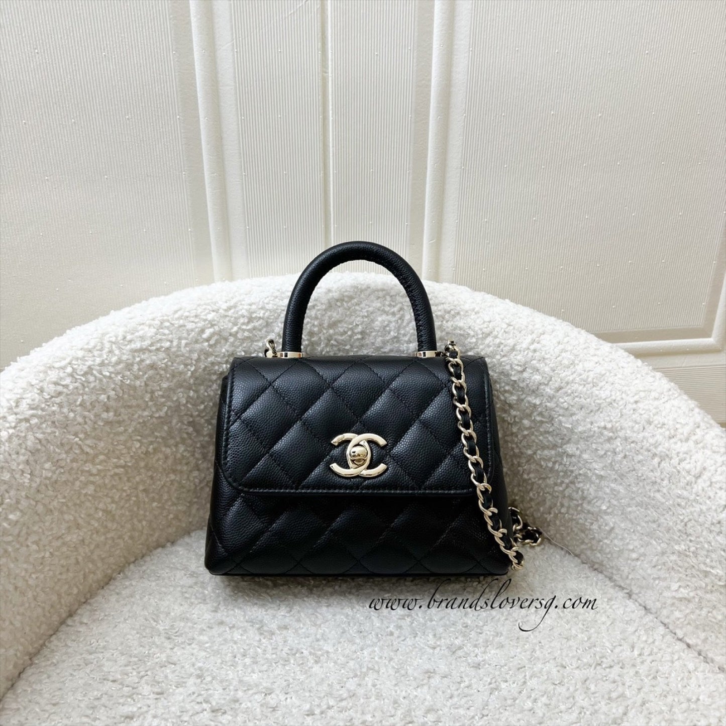 Micro Coco Handle Flap Bag in Black Caviar and LGHW () Classic