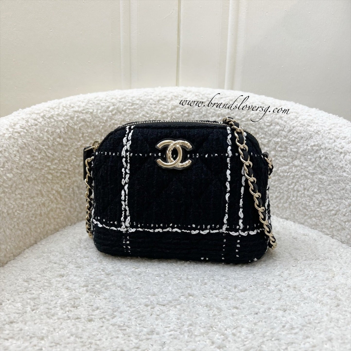 VIP Gift Mini Bag in Black and White Tweed and LGHW Signature