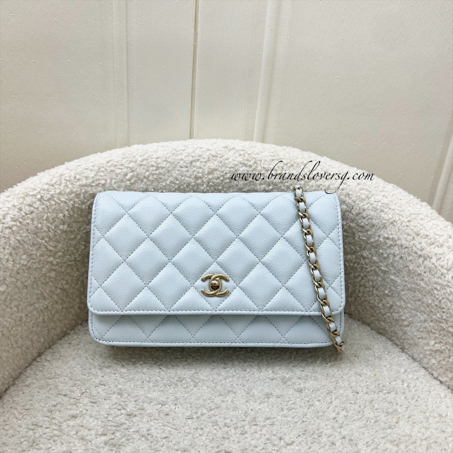 Chanel Classic Wallet on Chain WOC in Baby Blue Caviar and LGHW Bag