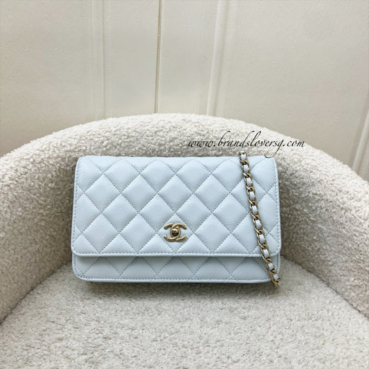 Chanel Classic Wallet on Chain WOC in Baby Blue Caviar and LGHW Bag