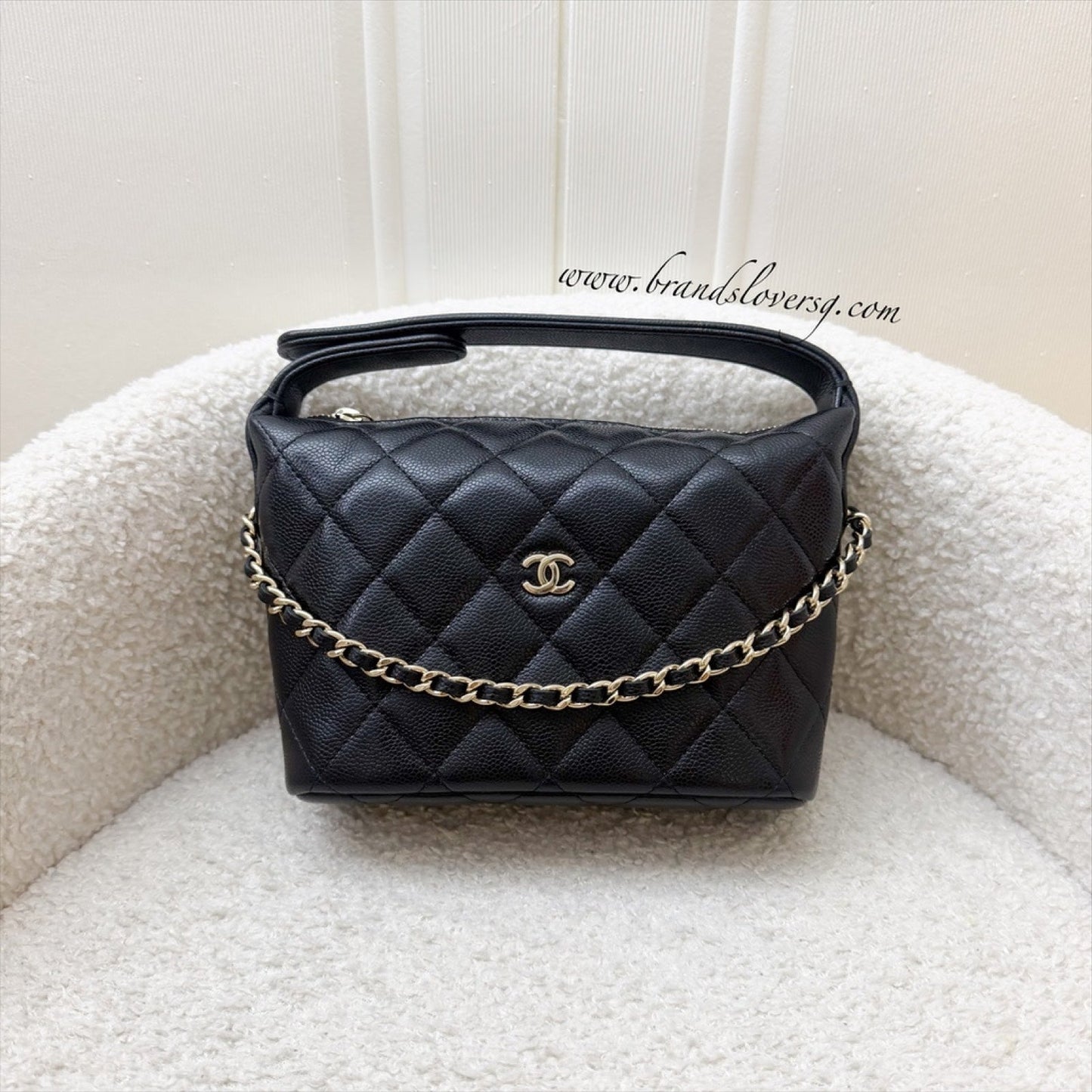 Chanel Classic Quilted Hobo Clutch on Chain in Black Caviar and LGHW (Model: )