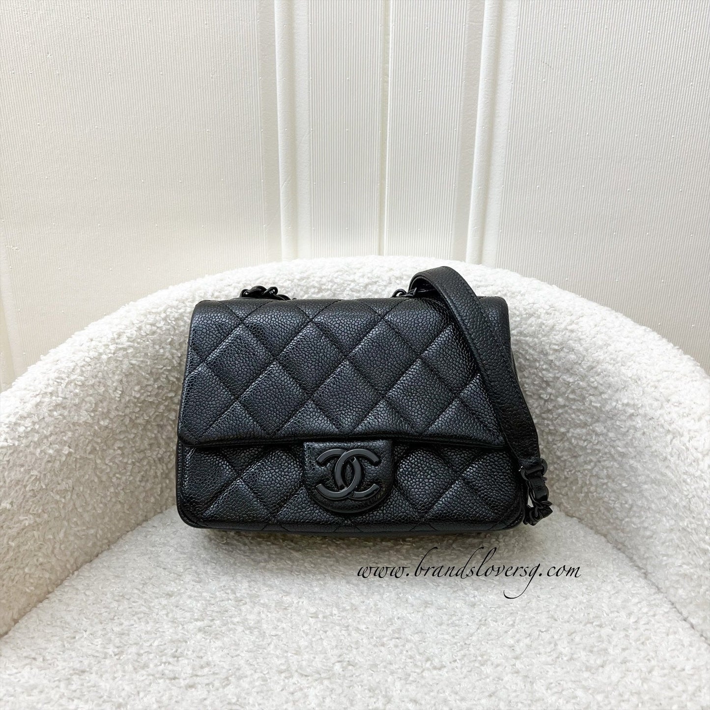 Chanel Incognito So Black Square Mini Flap in Black Caviar and BHW Accessory