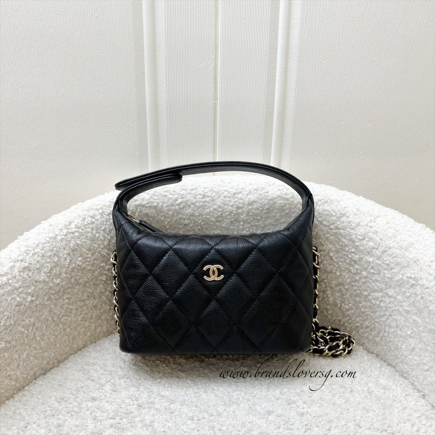 Chanel Quilted Hobo Clutch on Chain in Black Caviar and LGHW (Model: )