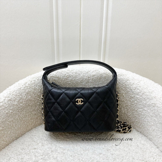 Chanel Quilted Hobo Clutch on Chain in Black Caviar and LGHW (Model: )