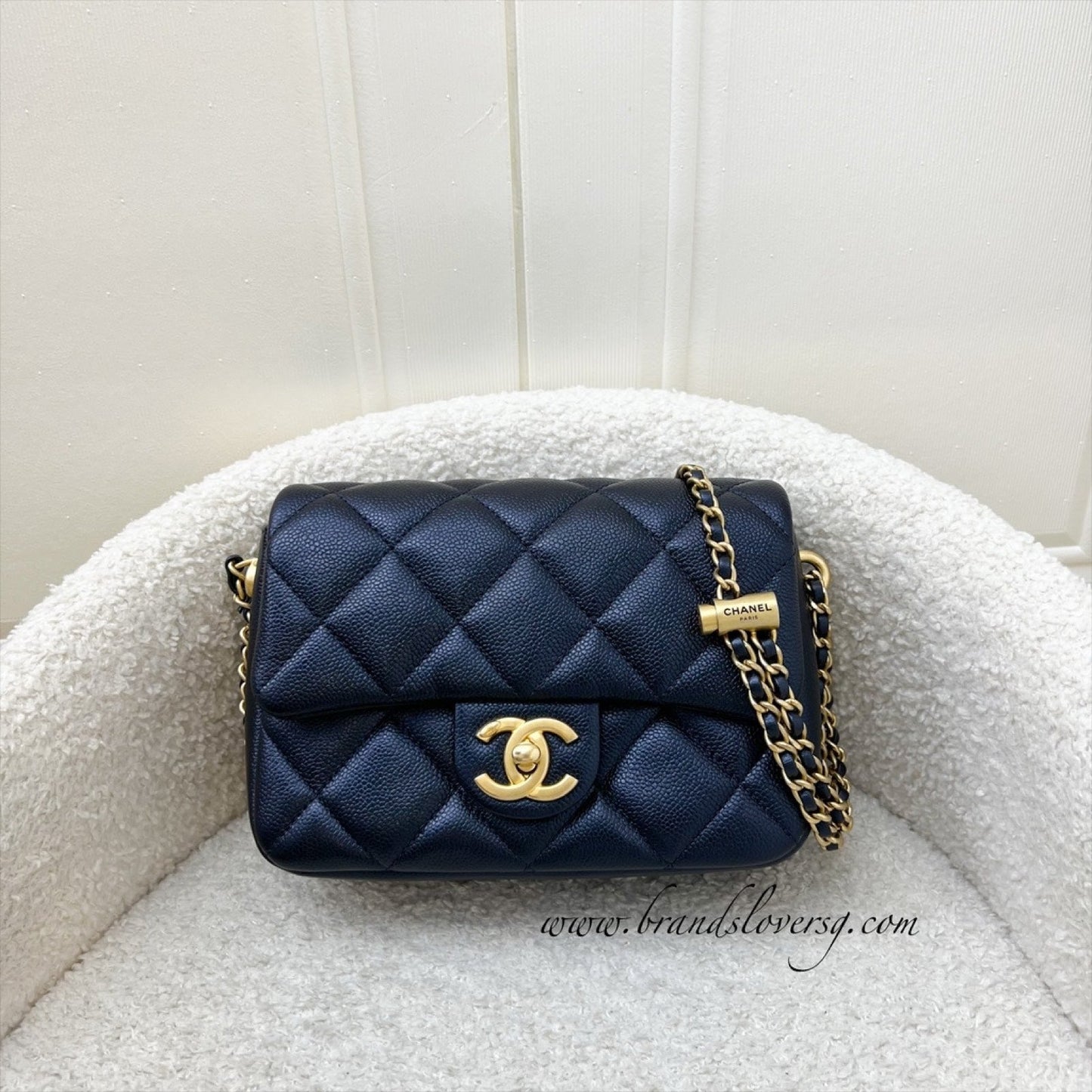 Chanel Perfect Mini Flap Bag with Adjustable Chain in Iridescent Black (Midnight) Caviar and AGHW (Model: )